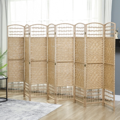 HOMCOM 8 Panel Folding Room Divider, Portable Privacy Screen, Wave Fiber Room Partition for Home Office, Natural