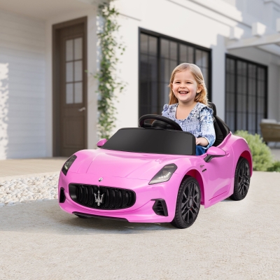 Qaba 12V Maserati Gran Turismo Licensed Kids Electric Car w/ Remote Control, Soft Start, LED Lights, Music, Horn, MP3, Pink
