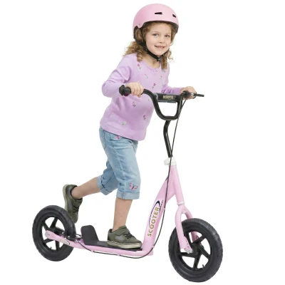 HOMCOM Kids Scooter with 12" EVA Big Tires, Street Bike Bicycle for Teens with Adjustable Height Handle for 5-12 Year Old, Pink
