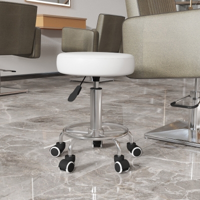 Vinsetto Salon Stool with Adjustable Height, PU Leather Barber Rolling Massage Tattoo Chair for Bar Beauty SPA, White
