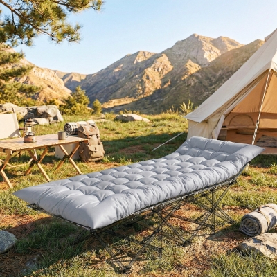 Outsunny Sleeping Mat, Camping Mat Pad with Elastic Straps, Light Grey