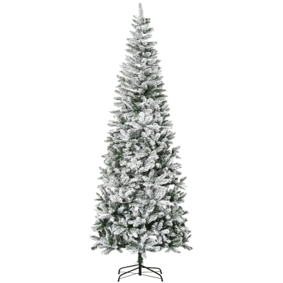 HOMCOM 9ft Slim Snow-Flocked Pine Christmas Tree, 1084 Tips