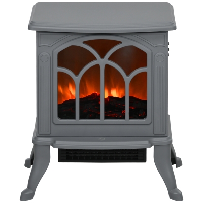 HOMCOM Electric Fireplace Heater with Realistic Flame, 1500W, Gray