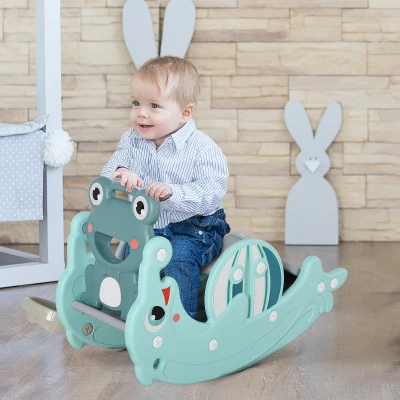 Qaba 3-in-1 Kids Slide Rocking Horse Toy, Mint Green