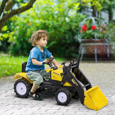 Aosom Ride on Tractor for Kids, Pedal Construction Car with Front Loader Digger for 3 Years Old, Yellow