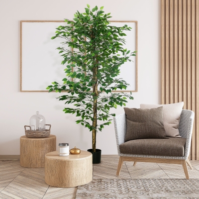 HOMCOM 6ft Artificial Trees Ficus, Indoor Fake Plant with Pot, for Home Decor