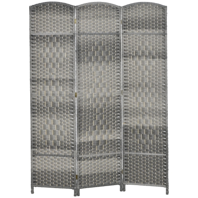 HOMCOM 6' Tall Folding Wood Privacy Screen, 3-Panel Partition, Gray