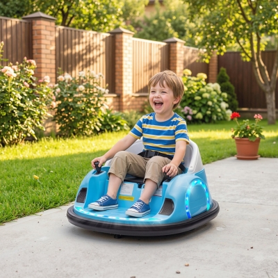 Qaba 12V Bumper Car for Toddlers, Ride On Car with 360 Degree Remote Control, Lights Music Horn, for 1.5-5 Years, Light Blue