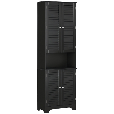 HOMCOM Tall Narrow Freestanding Bathroom Storage Cabinet, Black