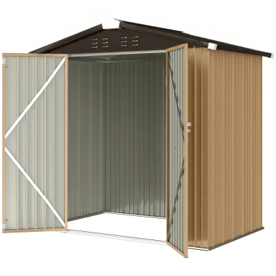 Outsunny 6.5' x 4'  Outdoor Storage Shed, Metal Garden Shed with Lockable Double Doors, 4 Vents, Yellow