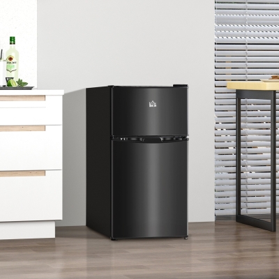 HOMCOM 3.2 Cu Ft Compact Refrigerator, Mini Fridge with Freezer, Adjustable Shelves and Reversible Doors for Bedroom, Black