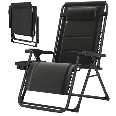 Outsunny Zero Gravity Chair, Reclining Outdoor Lounger Chair with Cup Holder, 400 LBS Capacity, Black