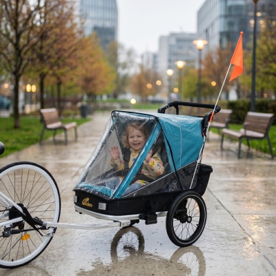 Qaba 3-in-1 Bike Trailer for Kids, Baby Stroller and Jogger, Foldable Child Bicycle Trailer with Reclining Seat, Blue