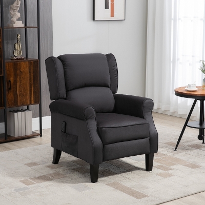 HOMCOM Massage Recliner Chair for Living Room, Push Back Recliner Sofa, Suede Wingback Reclining Chair with Extendable Footrest, Wood Legs, Remote Control, Side Pockets, Black