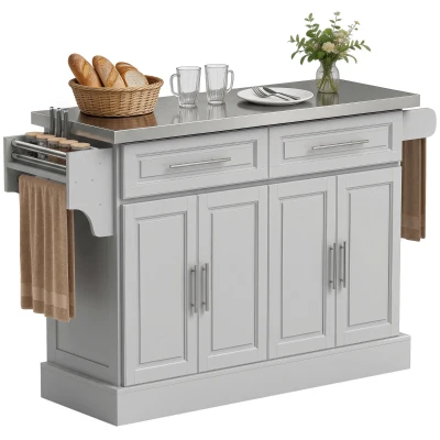 HOMCOM Rolling Kitchen Island with Stainless Steel Top, Gray