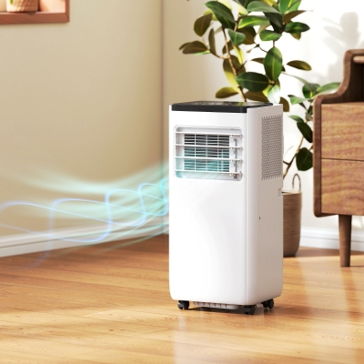HOMCOM 8000 BTU Portable 4-in-1 Air Conditioner with Cool, Dehumidifier, Fan, Sleep, WiFi Voice Remote Control, White