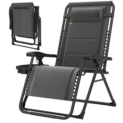 Outsunny Zero Gravity Chair, Reclining Outdoor Lounger Chair with Cup Holder, 400 LBS Capacity, Dark Grey