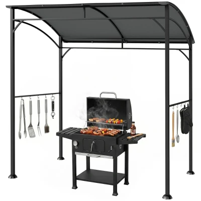 Outsunny 7' x 5' Garden Grill Canopy, BBQ Grill Gazebo Tent with Steel Frame and Hooks, Outdoor Sun Shade, Charcoal Grey