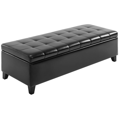 HOMCOM 51" Tufted Ottoman Storage Bench, Black Faux Leather