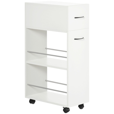 HOMCOM 3-Tier Rolling Slim Storage Cart for Kitchen/Bathroom, White