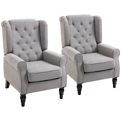 HOMCOM Set of 2 Button-Tufted Accent Chairs, Gray