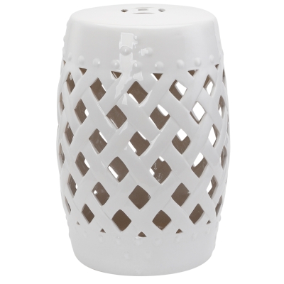 Outsunny 13" Ceramic Garden Stool, Woven Lattice Design, White