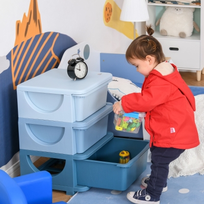 Qaba 3 Tier Kids Toy Organizer and Storage Bins with 3 Plastic Drawers, Blue