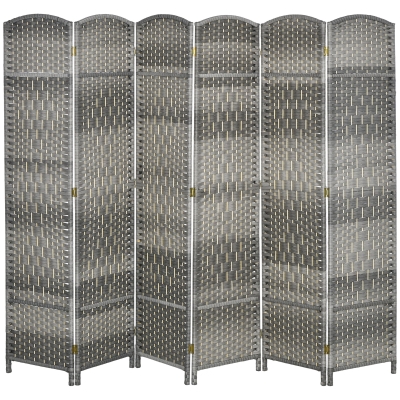 HOMCOM 6' Tall Folding Wood Room Divider, 6-Panel Privacy Screen, Gray