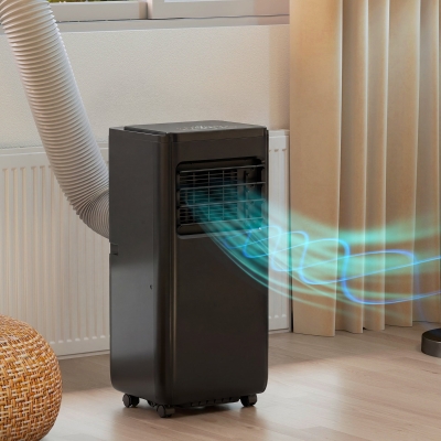 HOMCOM 8000 BTU Portable 4-in-1 Air Conditioner with Cool, Dehumidifier, Fan, Sleep, WiFi Voice Remote Control, Black