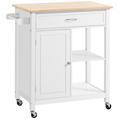 HOMCOM Rolling Kitchen Island Cart with Storage and Wood Top, White