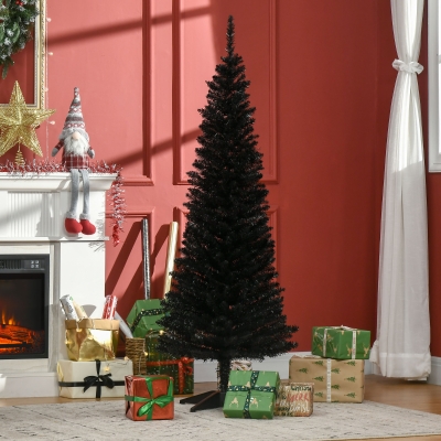 HOMCOM 5FT Artificial Christmas Tree, Pencil Christmas Tree with Realistic Branches, Stable Stand, Black