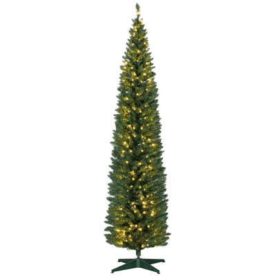 HOMCOM 8ft Slim Pencil Christmas Tree with LED Lights, Green