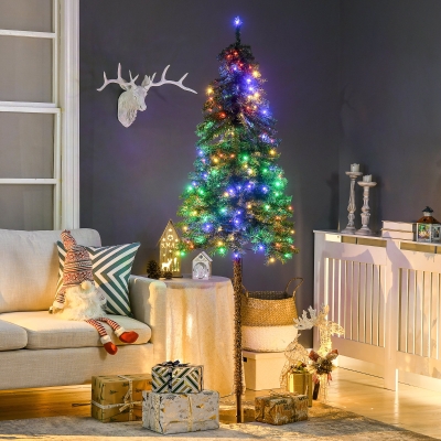 HOMCOM 6' Artificial Christmas Tree with Warm White or Colourful LED Lights, Pencil Shape, Steel Base