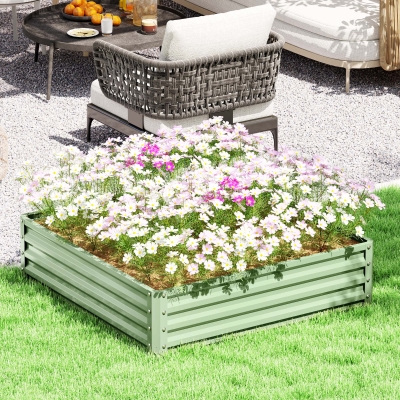 Outsunny 4' x 4' x 1' Raised Garden Bed Galvanized Steel Planter Box for Vegetables, Flowers, Herbs, Light Green