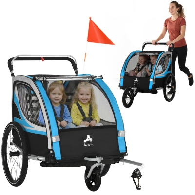 Aosom 3-in-1 Bike Trailer, Jogging Stroller for Kids, Blue