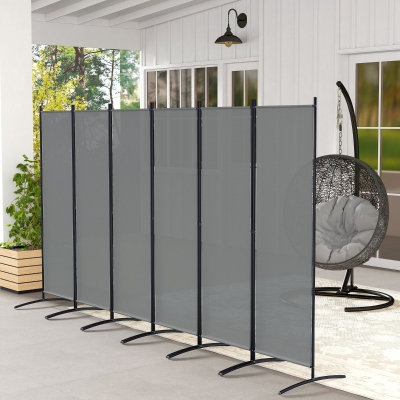 Outsunny 6 Panel Folding Outdoor Privacy Screen with Stable Base, 5.7FT Tall Room Divider with UV30+ Protection, Grey