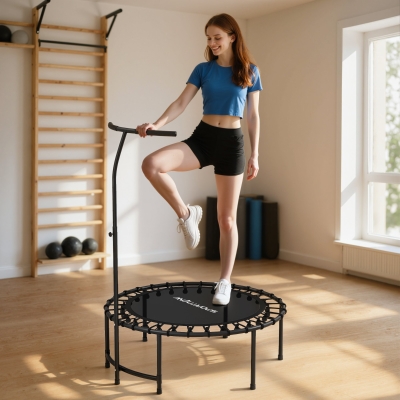 Soozier 40" Foldable Rebounder Trampoline ,Mini Trampoline Indoor with Adjustable Handle, Quiet and Safe Bungee Rebounder,Black
