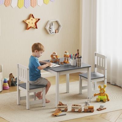 Qaba Kids Table and Chairs Set, Toddler Table and 2 Chair Set for Activity, Art, Craft, Reading, Learning, Grey
