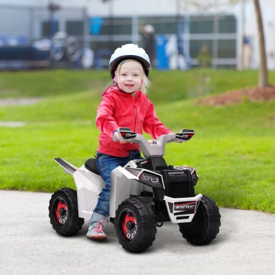 Aosom 6V Quad Kids Electric Car with Wear-resistant Wheels, for Boys and Girls Aged 18-36 Months, White