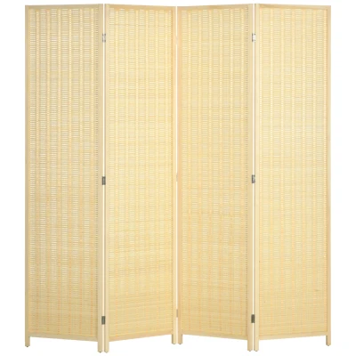 HOMCOM Woven Bamboo Room Divider, 4 Panel Folding Indoor Privacy Screens for Home Office, 71"x71"x0.6", Natural