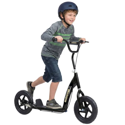 HOMCOM Adjustable Kids Pro Stunt Scooter Children Street Bike Bicycle Ride On with 12” Tire (Black)