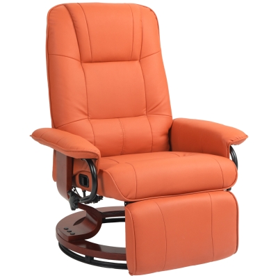 HOMCOM Faux Leather Swivel Recliner Chair with Footrest, Orange