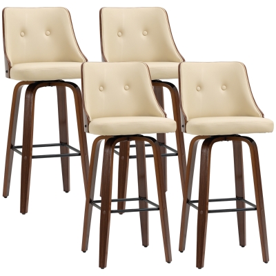 HOMCOM Bar Height Swivel Bar Stools, Tufted Back, Set of 4, Beige