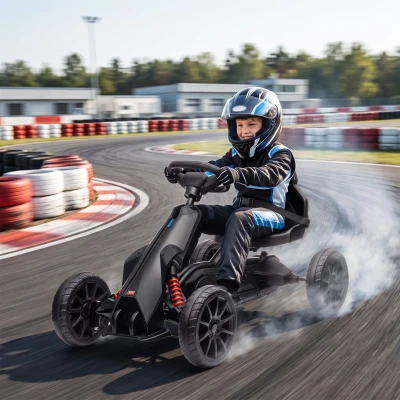 Aosom 12V Kids Go Kart, Electric Ride-On, Adjustable Seat, Black