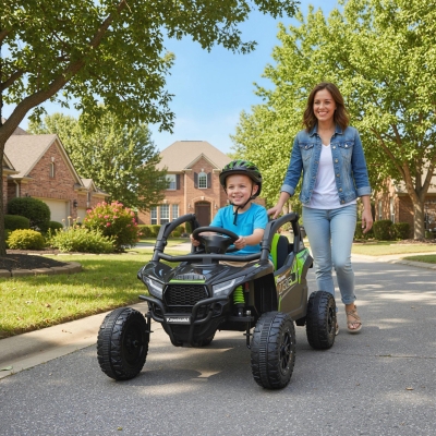 Qaba 12V Ride on Truck, Licensed KAWASAKI TERYX KRX 2WD Kids Electric Car with Rear Suspension for 3-8 Years, Black