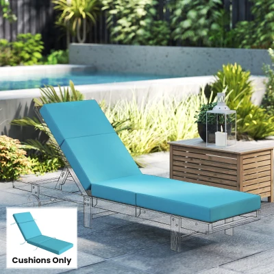 Outsunny 4" Outdoor Chaise Lounge Cushion with Ties, 21" x 72", Blue