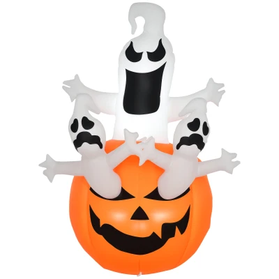 HOMCOM 6FT Tall Halloween Inflatable Jack-O-Lantern and Ghosts, Outdoor Blow Up Yard Decoration with Pumpkin Lantern and LED Lights for Garden, Lawn, Party, Holiday