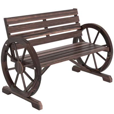 Outsunny 42" Wood Wagon Wheel Bench Garden Loveseat Rustic Seat Relaxing Lounge Chair Outdoor Decorative Seat Park Decor, Brown