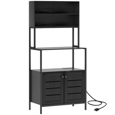 HOMCOM Baker's Rack with Power Outlet & Storage Shelves, Black