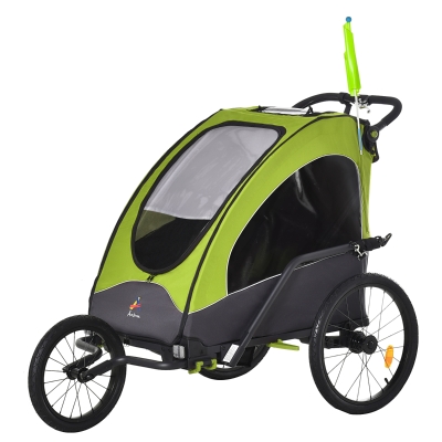 Aosom 3-in-1 Bike Trailer for Kids, Foldable Jogger Stroller, Green/Gray